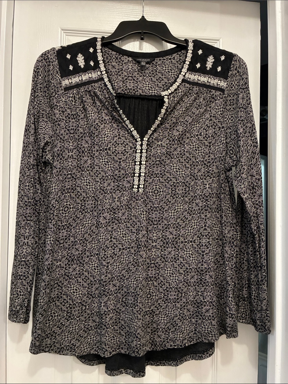 Lucky Brand Black & white Embellished Printed Tunic